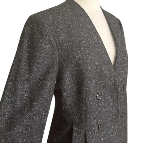 REBECCA TAYLOR Wool Silk Blazer Herringbone Peplum Double Breasted Gray, Size 10 - Picture 5 of 16